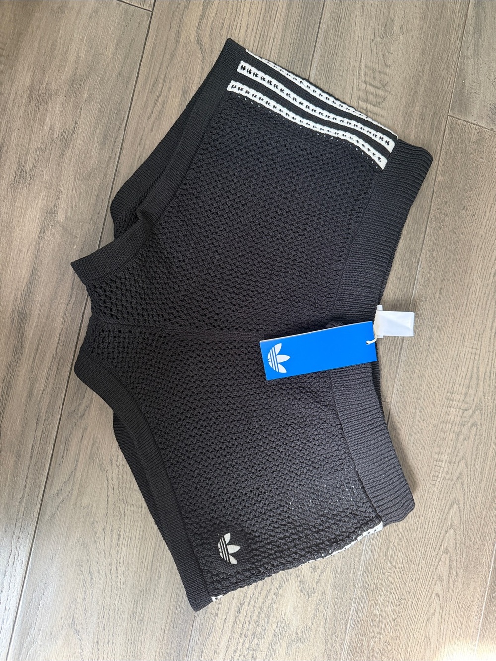 adidas Originals Black Knit Shorts with White Trim